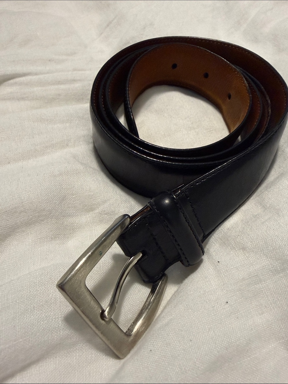 Coach Men's Black Leather Belt with Silver-Tone Buckle